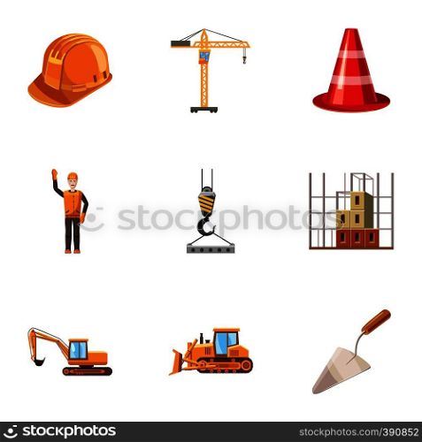 Building tools icons set. Cartoon illustration of 9 building tools vector icons for web. Building tools icons set, cartoon style