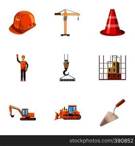 Building tools icons set. Cartoon illustration of 9 building tools vector icons for web. Building tools icons set, cartoon style