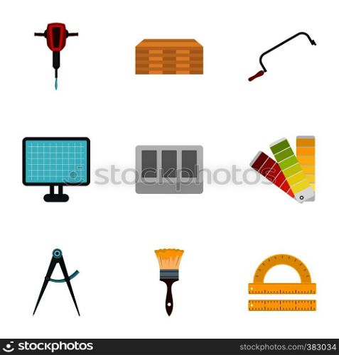 Building tools icons set. Flat illustration of 9 building tools vector icons for web. Building tools icons set, flat style