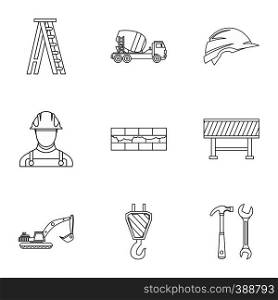 Building tools icons set. Outline illustration of 9 building tools vector icons for web. Building tools icons set, outline style