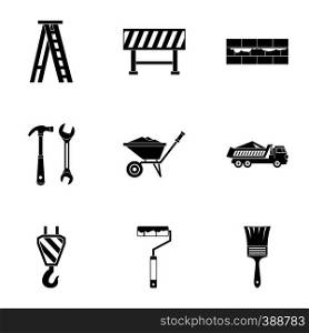 Building tools icons set. Simple illustration of 9 building tools vector icons for web. Building tools icons set, simple style