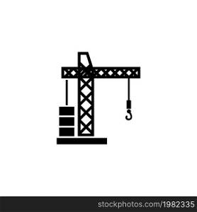 Building Tower Crane. Flat Vector Icon. Simple black symbol on white background. Building Tower Crane Flat Vector Icon