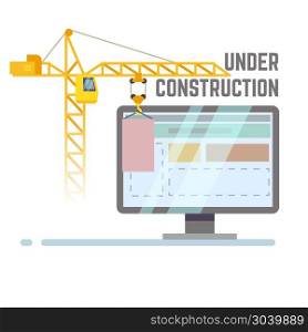 Building under construction web site vector background. Building under construction web site vector background. Repair web page with crane illustration