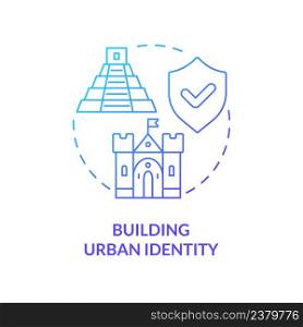 Building urban identity blue gradient concept icon. Architectural style. Conservation policy coverage abstract idea thin line illustration. Isolated outline drawing. Myriad Pro-Bold font used. Building urban identity blue gradient concept icon