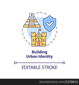 Building urban identity concept icon. Conservation policy coverage abstract idea thin line illustration. Isolated outline drawing. Editable stroke. Arial, Myriad Pro-Bold fonts used. Building urban identity concept icon