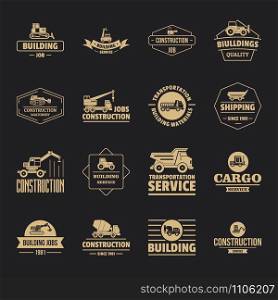 Building vehicles logo icons set. Simple illustration of 16 building vehicles logo vector icons for web. Building vehicles logo icons set, simple style