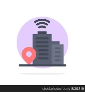 Building, Wifi, Location Abstract Circle Background Flat color Icon