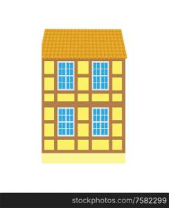 Building with windows and wooden planks vector, old style design of town. Isolated icon of construction, classic cityscape urban area in flat style. Building in Old City, Urban Design Building Icon