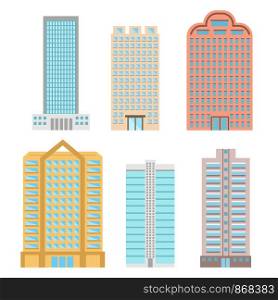 Buildings and modern city houses flat vector icons, stock vector illustration