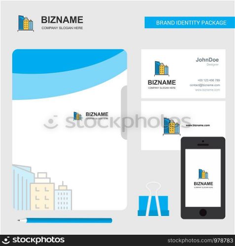 Buildings Business Logo, File Cover Visiting Card and Mobile App Design. Vector Illustration