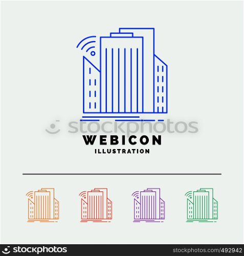 Buildings, city, sensor, smart, urban 5 Color Line Web Icon Template isolated on white. Vector illustration. Vector EPS10 Abstract Template background
