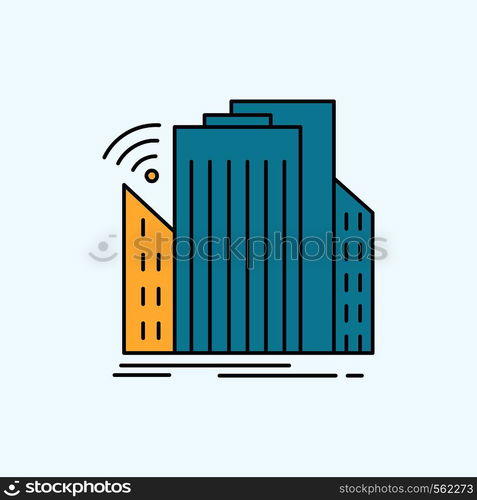 Buildings, city, sensor, smart, urban Flat Icon. green and Yellow sign and symbols for website and Mobile appliation. vector illustration. Vector EPS10 Abstract Template background