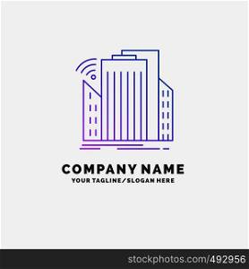 Buildings, city, sensor, smart, urban Purple Business Logo Template. Place for Tagline. Vector EPS10 Abstract Template background