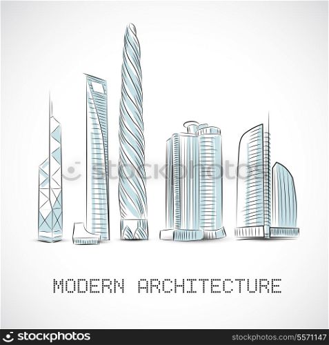 Buildings collection of modern skyscrapers isolated sketch vector illustration