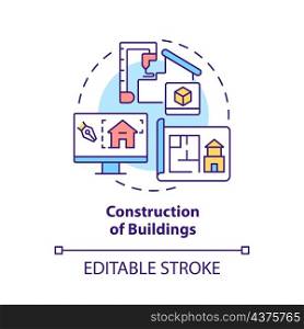 Buildings construction concept icon. Potential failures prediction abstract idea thin line illustration. Isolated outline drawing. Editable stroke. Roboto-Medium, Myriad Pro-Bold fonts used. Buildings construction concept icon