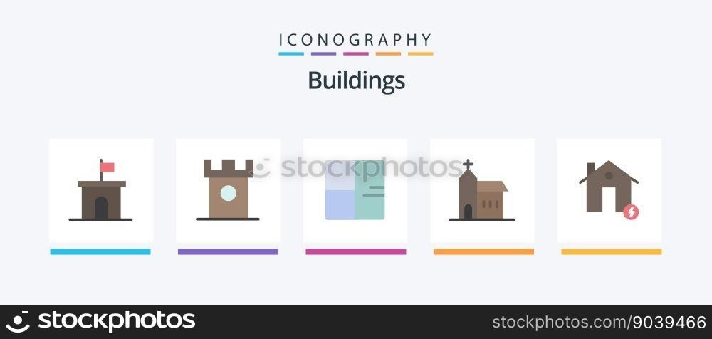 Buildings Flat 5 Icon Pack Including church. building. hills. plant. buildings. Creative Icons Design