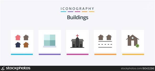 Buildings Flat 5 Icon Pack Including housing. estate. home. monastery. church. Creative Icons Design