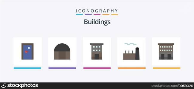 Buildings Flat 5 Icon Pack Including industrial plant. boiling plant. mosque. boiler. shop front. Creative Icons Design