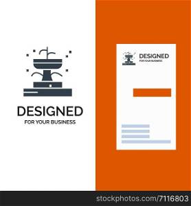 Buildings, Fountain, Garden, Park Grey Logo Design and Business Card Template