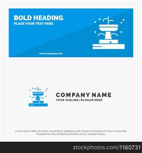 Buildings, Fountain, Garden, Park SOlid Icon Website Banner and Business Logo Template