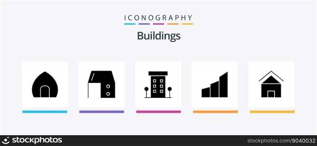 Buildings Glyph 5 Icon Pack Including buildings. apartments. office desk. store. shop front. Creative Icons Design