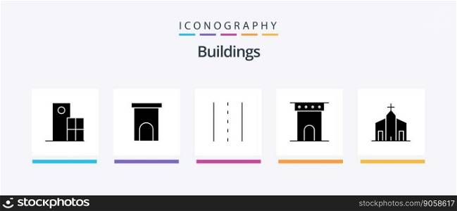 Buildings Glyph 5 Icon Pack Including column. arch. property. road. lines. Creative Icons Design