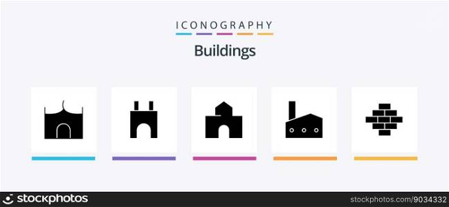 Buildings Glyph 5 Icon Pack Including construction. bricks. landmark. nuclear plant. industrial plant. Creative Icons Design