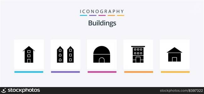 Buildings Glyph 5 Icon Pack Including house. cottage villa. mosque. building. shop front. Creative Icons Design