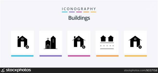 Buildings Glyph 5 Icon Pack Including housing. estate. historic. house. fire. Creative Icons Design