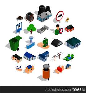 Buildings icons set. Isometric set of 25 buildings vector icons for web isolated on white background. Buildings icons set, isometric style