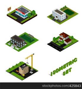 Buildings isometric 3d icons set for web and mobile devices. Isometric buildings icons set