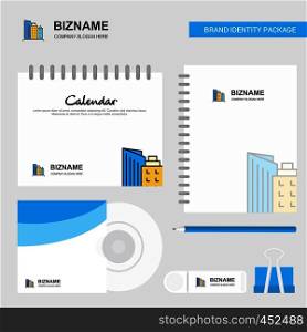 Buildings Logo, Calendar Template, CD Cover, Diary and USB Brand Stationary Package Design Vector Template