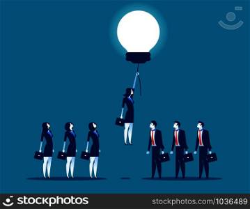 Buisness person rising on bulb balloon. Concept business vector illustration.