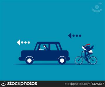 Buisness team and competition, Concept business vector illustration, Flat business cartoon, Overcome, Car vs Bicycle, Competitive, Performance.