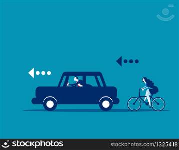 Buisness team and competition, Concept business vector illustration, Flat business cartoon, Overcome, Car vs Bicycle, Competitive, Performance.