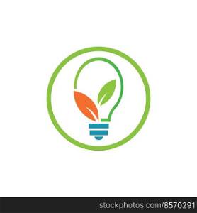 bulb and green leaf logo illustration design with white background