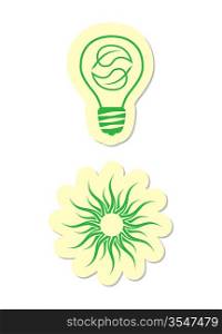 Bulb and Sun Icons on White Background