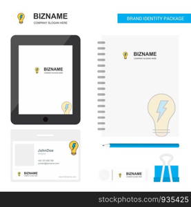 Bulb Business Logo, Tab App, Diary PVC Employee Card and USB Brand Stationary Package Design Vector Template