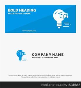 Bulb, Cap, Education, Graduation SOlid Icon Website Banner and Business Logo Template