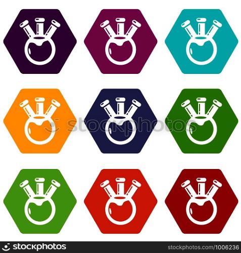 Bulb chemistry science icons 9 set coloful isolated on white for web. Bulb chemistry science icons set 9 vector