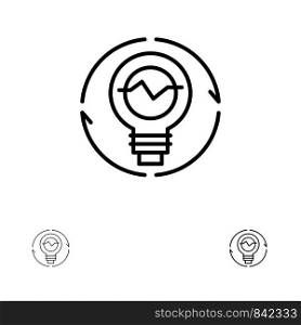 Bulb, Concept, Generation, Idea, Innovation, Light, Light bulb Bold and thin black line icon set