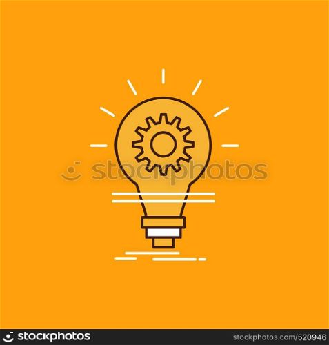 Bulb, develop, idea, innovation, light Flat Line Filled Icon. Beautiful Logo button over yellow background for UI and UX, website or mobile application. Vector EPS10 Abstract Template background