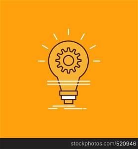 Bulb, develop, idea, innovation, light Flat Line Filled Icon. Beautiful Logo button over yellow background for UI and UX, website or mobile application. Vector EPS10 Abstract Template background