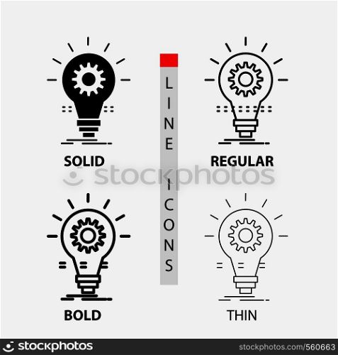 Bulb, develop, idea, innovation, light Icon in Thin, Regular, Bold Line and Glyph Style. Vector illustration. Vector EPS10 Abstract Template background