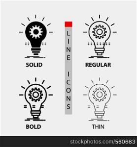 Bulb, develop, idea, innovation, light Icon in Thin, Regular, Bold Line and Glyph Style. Vector illustration. Vector EPS10 Abstract Template background
