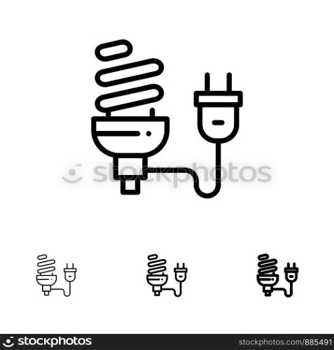 Bulb, Economic, Electrical, Energy, Light Bulb, Plug Bold and thin black line icon set