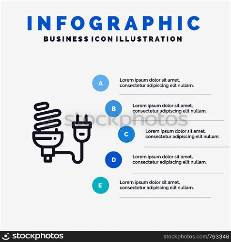 Bulb, Economic, Electrical, Energy, Light Bulb, Plug Line icon with 5 steps presentation infographics Background
