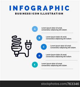 Bulb, Economic, Electrical, Energy, Light Bulb, Plug Line icon with 5 steps presentation infographics Background