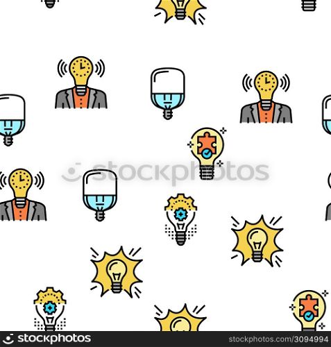 Bulb Electrical Energy Accessory Vector Seamless Pattern Thin Line Illustration. Bulb Electrical Energy Accessory Vector Seamless Pattern