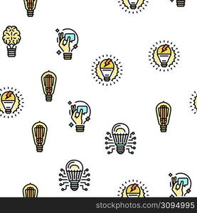 Bulb Electrical Energy Accessory Vector Seamless Pattern Thin Line Illustration. Bulb Electrical Energy Accessory Vector Seamless Pattern